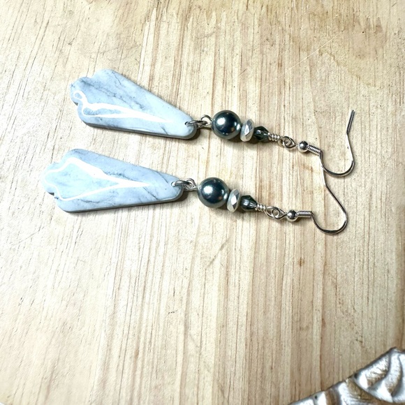 Handmade White Polymer Clay Earrings with Silver Accents - Picture 3 of 6